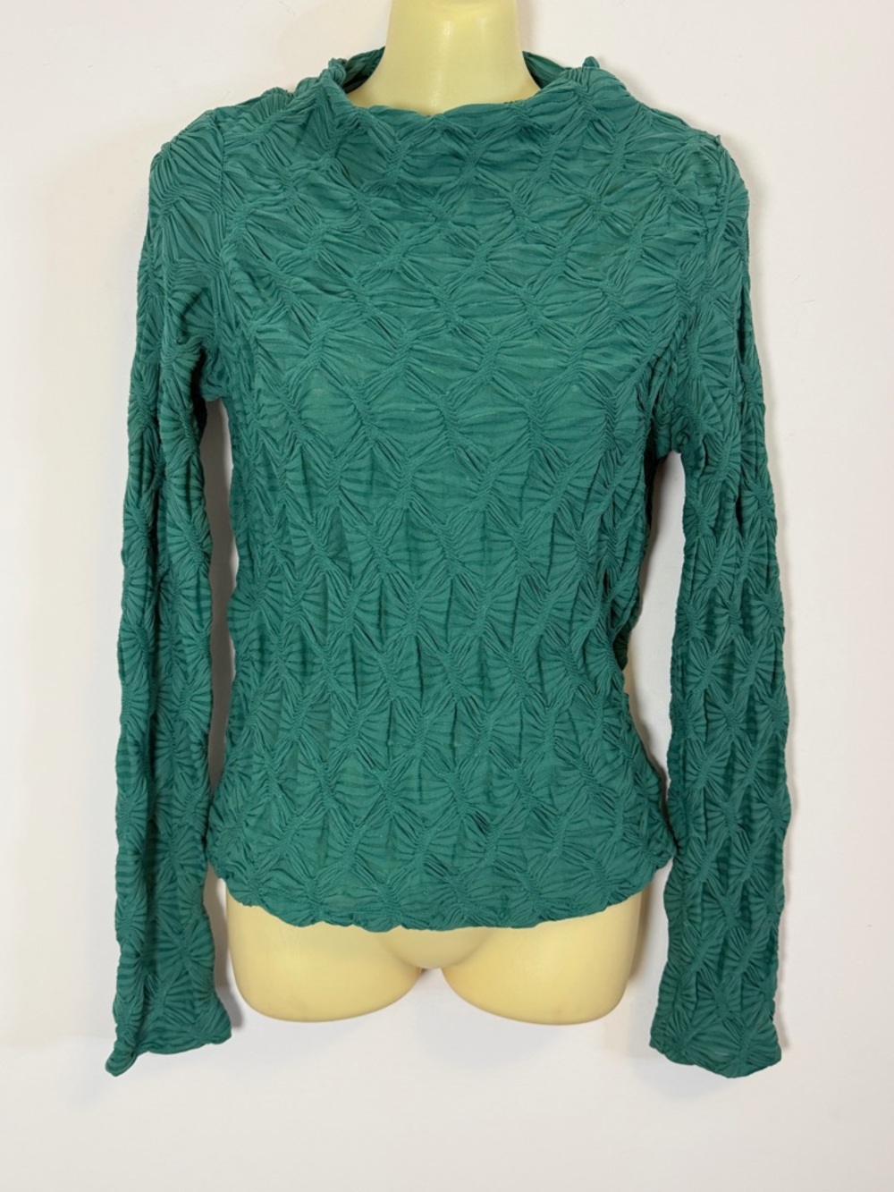 Maeve By Anthropologie Long-Sleeve Mock-Neck Textured Green Top - Picture 2 of 9